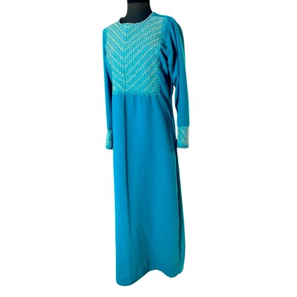 Vtg Embroidered Beaded Feminine Boho Modest Maxi Dress L Coachella Editorial - Picture 1 of 8